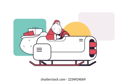 santa claus driving sleigh car with gifts merry christmas happy new year winter holidays celebration concept