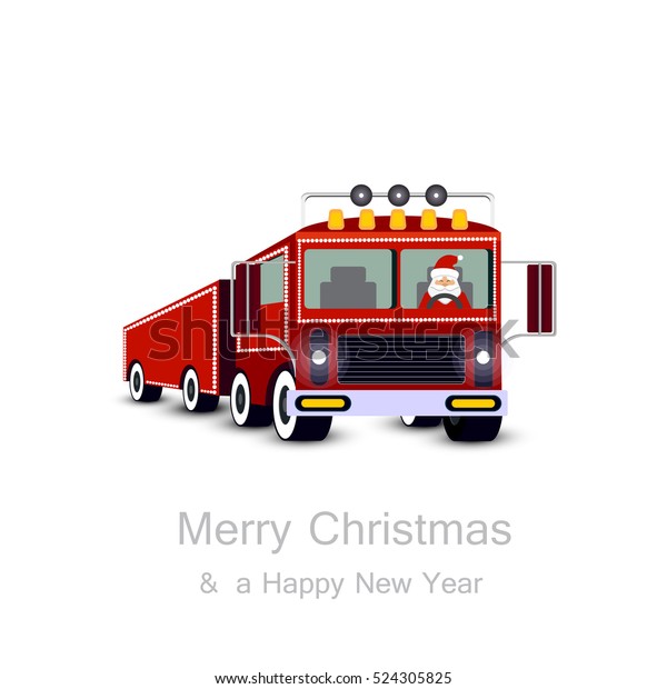 Santa Claus driving\
truck. Christmas card.