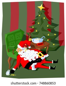 santa claus drunk from drinking eggnog spiked with rum, a funny vector illustration