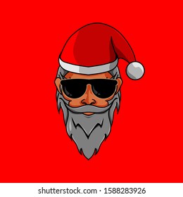 Santa claus e sport Logo wear sunglasses with red hat on christmas day with red background