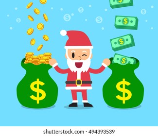Santa claus earning money with money bags
