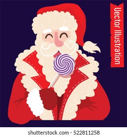 Santa Claus eating candy. Advertising of confectionery products.Vector illustration