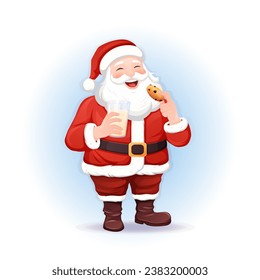 Santa Claus eating a Christmas cookie. Cartoon vector illustration.