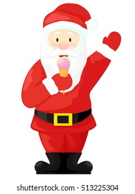 Santa Claus eats ice-cream. Vector illustration isolated on white background. Santa Claus in a cartoon style.