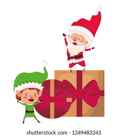 santa claus and elf with gifts boxs