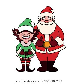 santa claus and elf with hat on white background vector illustration design