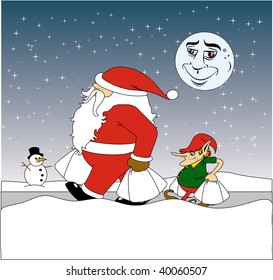 Santa Claus and Elf Shopping Illustration