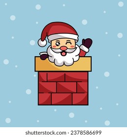 santa claus emerging from the chimney vector art illustration