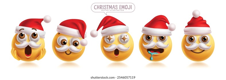 Santa claus emoji character set. Christmas santa emojis clip art characters in surprise, shy, amaze, drooling, smiling, happy and funny facial expression in red hat collection. Vector illustration