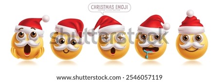 Santa claus emoji character set. Christmas santa emojis clip art characters in surprise, shy, amaze, drooling, smiling, happy and funny facial expression in red hat collection. Vector illustration