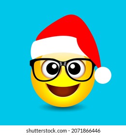 Santa Claus emoji with Christmas hat, vector clipart. Emoticon in Santa Claus costume, 2022 new year symbol