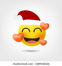 Santa Claus Emoticon laughing, holiday emoji smile symbol, isolated on white background, vector illustration.