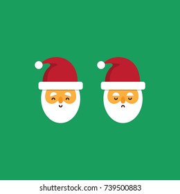 Santa claus emoticon reaction, sad and happy. Cute flat design vector illustration.