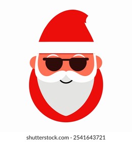 Ilustración vectorial del emoticono de Santa Claus aislada en el fondo blanco. Emoji de Santa. Vacaciones de invierno Emoticon. Santa Clause sonriente. Emoji de Sunglass.