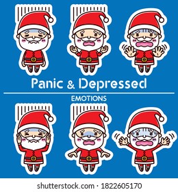 Santa Claus emotion set . Panic and Depressed illustrations.
