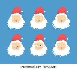 Santa Claus emotions set . Christmas character expression. Angry and good. Surprised and happy. Riley and winks. Collection for new year
