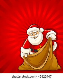 Santa Claus with empty sack for christmas gifts - vector illustration