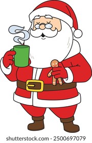 Santa claus enjoying hot beverage vector illustration