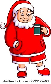 The santa claus is enjoying the hot chocolate in the winter season of illustration