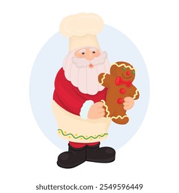 Santa Claus enjoys delicious a big chocolate cookies snack 