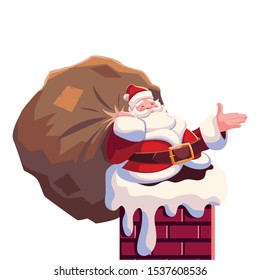 santa claus entering the chimney on white background vector illustration design