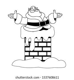santa claus entering the chimney on white background vector illustration design