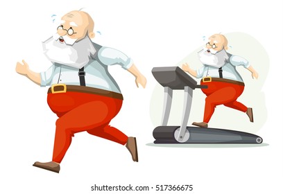 Santa Claus exercisers on a treadmill