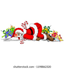 Santa Claus Exhausted Funny Christmas Cartoon Character