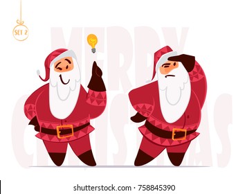 Santa claus expressions and different poses. Christmas characters