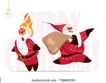 Santa claus expressions and different poses. Christmas characters