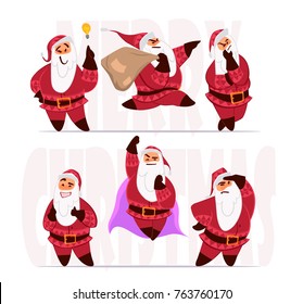 Santa claus expressions and different poses. Christmas characters