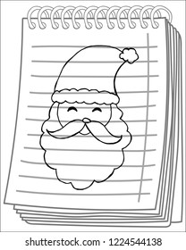 santa claus face beard moustache happy xmas christmas new year on notebook background. Hand drawn Vector illustration.
