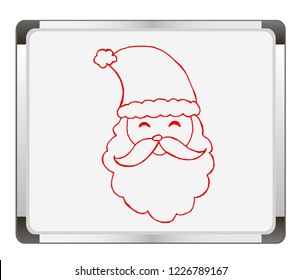 santa claus face beard moustache happy xmas christmas new year on flip chart background. Hand drawn Vector illustration.