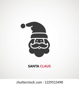 santa claus face beard moustache happy xmas christmas new year vector icon black on white background.