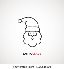 santa claus face beard moustache happy xmas christmas new year outline thin line vector icon black on white background