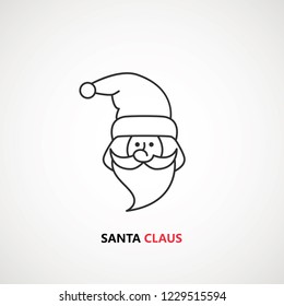 santa claus face beard moustache happy xmas christmas new year outline thin line vector icon black on white background