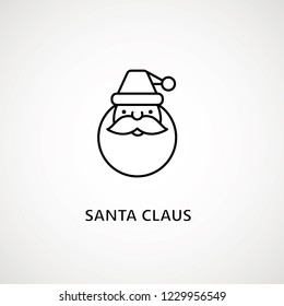 santa claus face beard moustache happy xmas christmas new year outline thin line vector icon black on white background