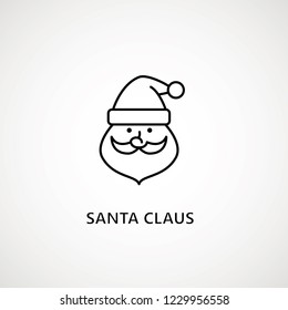 santa claus face beard moustache happy xmas christmas new year outline thin line vector icon black on white background