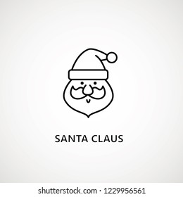 santa claus face beard moustache happy xmas christmas new year outline thin line vector icon black on white background