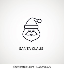 santa claus face beard moustache happy xmas christmas new year outline thin line vector icon black on white background