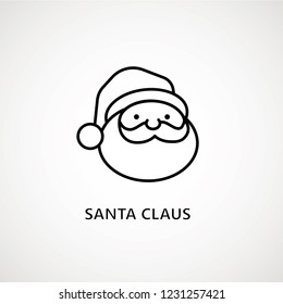 santa claus face beard moustache happy xmas christmas new year outline thin line vector icon black on white background