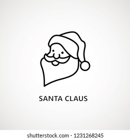 santa claus face beard moustache happy xmas christmas new year outline thin line vector icon black on white background