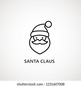 santa claus face beard moustache happy xmas christmas new year outline thin line vector icon black on white background