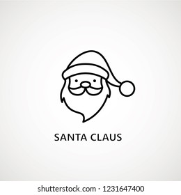 santa claus face beard moustache happy xmas christmas new year outline thin line vector icon black on white 