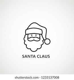 santa claus face beard moustache happy xmas christmas new year outline thin line vector icon black on white background