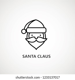 santa claus face beard moustache happy xmas christmas new year outline thin line vector icon black on white background