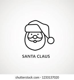 santa claus face beard moustache happy xmas christmas new year outline thin line vector icon black on white background