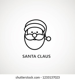 santa claus face beard moustache happy xmas christmas new year outline thin line vector icon black on white background