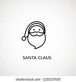 santa claus face beard moustache happy xmas christmas new year outline thin line vector icon black on white background