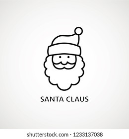 santa claus face beard moustache happy xmas christmas new year outline thin line vector icon black on white background